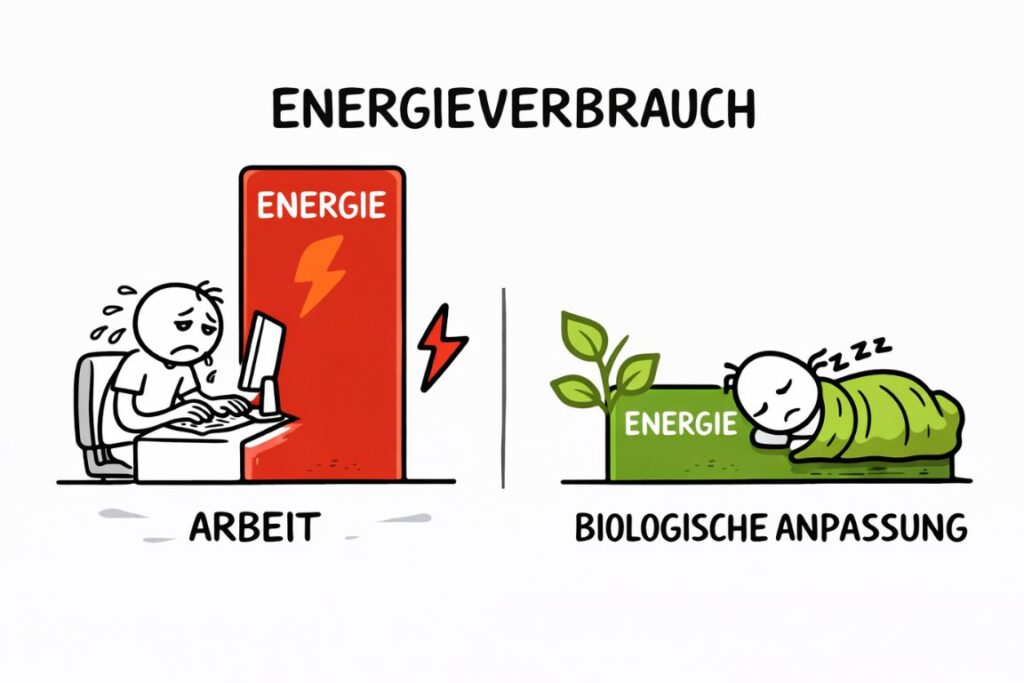 Infografik zum Vergleich von Energieverbrauch durch Arbeit und zusätzlicher biologischer Anpassung bei Schichtarbeit